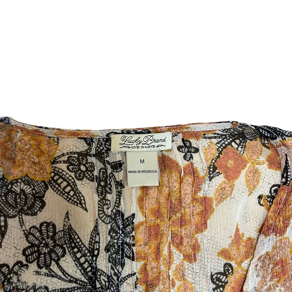 Lucky Brand Women’s Floral Cream Sheer 3/4 Sleeve V Neck Top - Picture 4 of 5